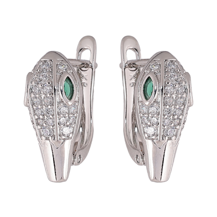 Серьги Xuping цвет Родий английский замок "Инкрустация с зелеными кристаллами" фото №19