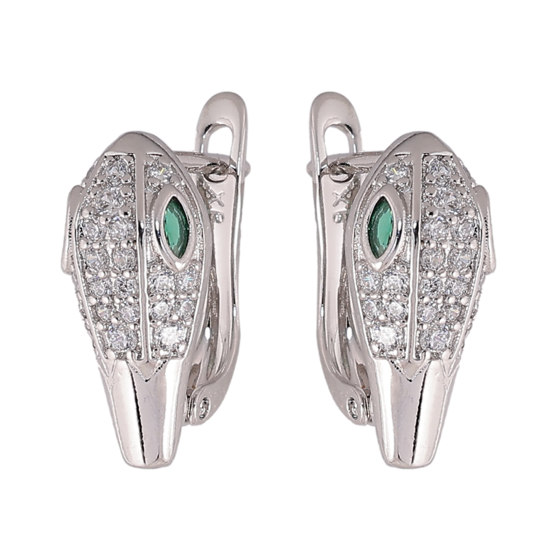 Серьги Xuping цвет Родий английский замок "Инкрустация с зелеными кристаллами" фото №3
