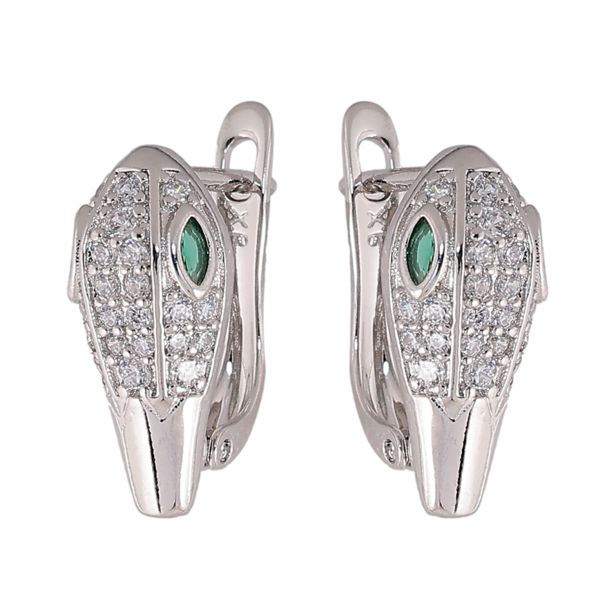 Серьги Xuping цвет Родий английский замок "Инкрустация с зелеными кристаллами" фото №1
