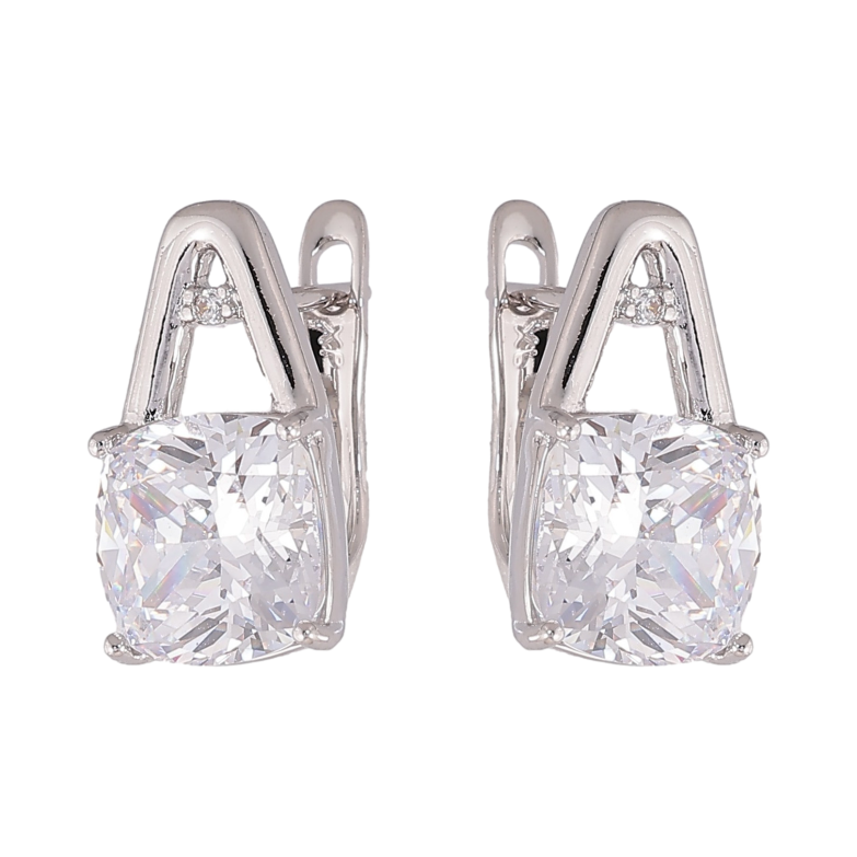 Серьги Xuping цвет Родий английский замок "Кристальный блеск" фото №1 Серьги Xuping цвет Родий английский замок "Кристальный блеск" фото №1