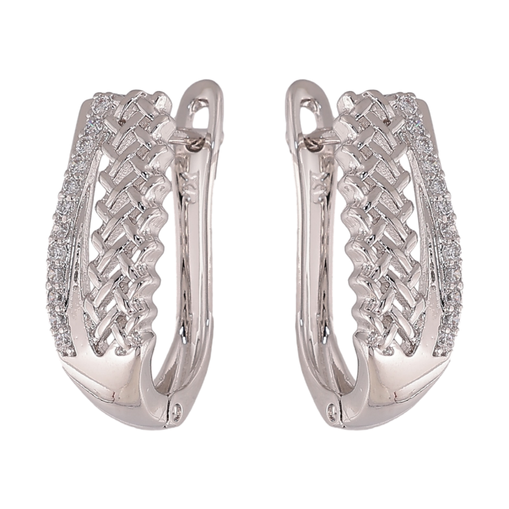 Серьги Xuping цвет Родий английский замок "Узор с кристаллами" фото №11