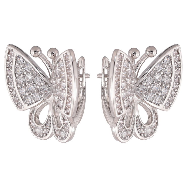 Серьги Xuping цвет Родий английский замок "Бабочки с инкрустацией кристаллами" фото №3