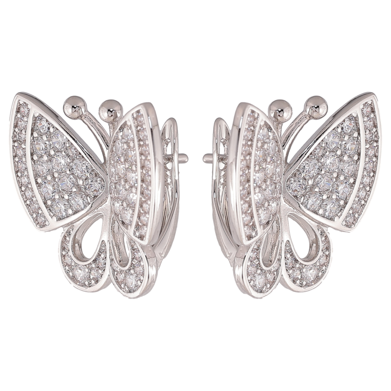 Сережки Xuping колір Родій англійський замок "Метелики з інкрустацією кристалами" фото №1 Сережки Xuping колір Родій англійський замок "Метелики з інкрустацією кристалами" фото №1