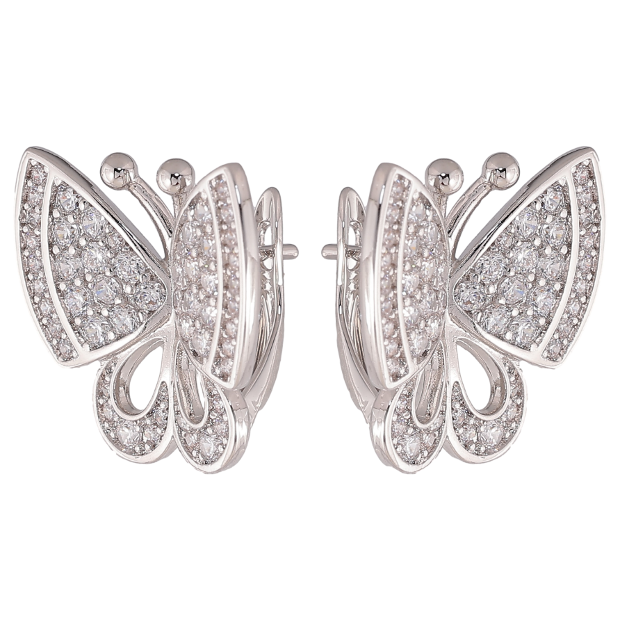 Серьги Xuping цвет Родий английский замок "Бабочки с инкрустацией кристаллами" фото №1 Серьги Xuping цвет Родий английский замок "Бабочки с инкрустацией кристаллами" фото №1