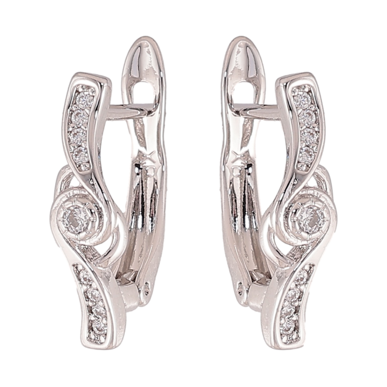 Сережки Xuping колір Родій англійський замок "Візерунок з кристалами" фото №2