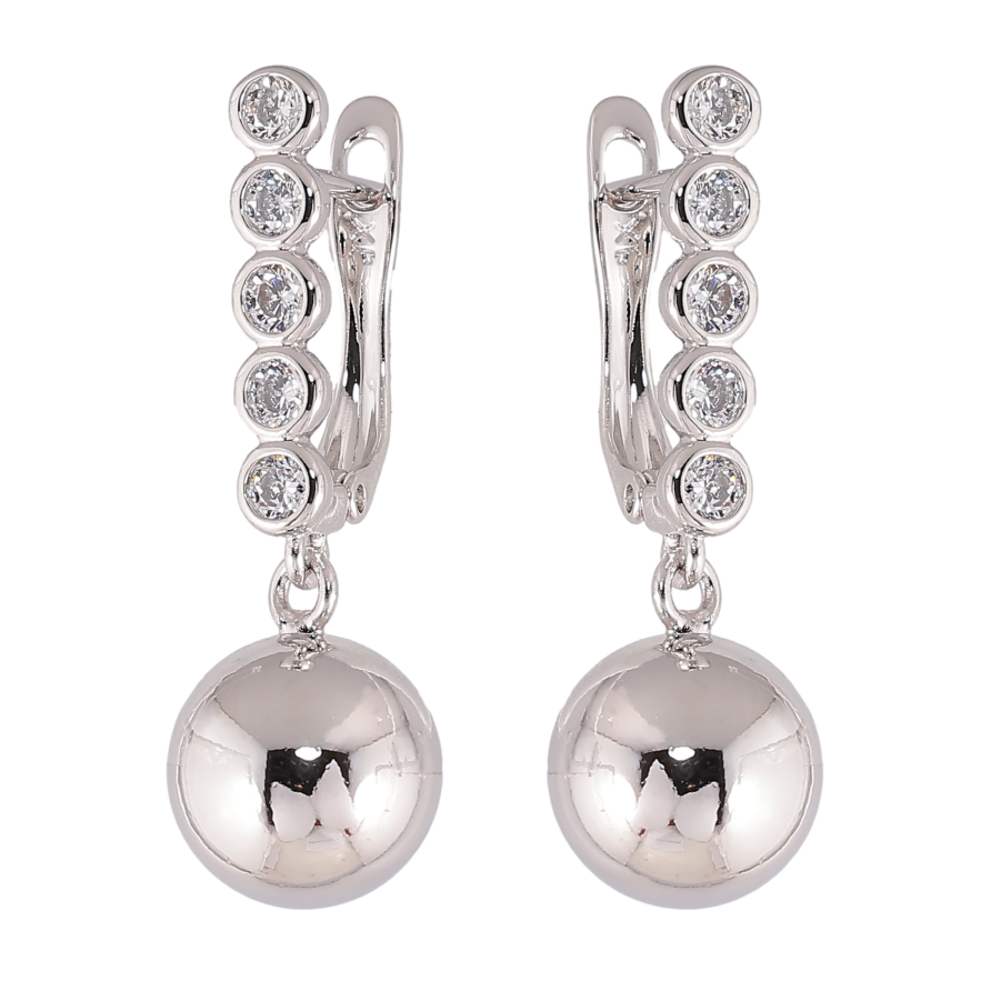 Серьги Xuping цвет Родий английский замок "Дорожки кристаллов с шариками" фото №1