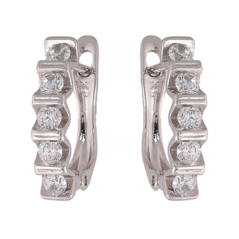 Серьги Xuping цвет Родий английский замок "Узор с кристаллами" фото №2