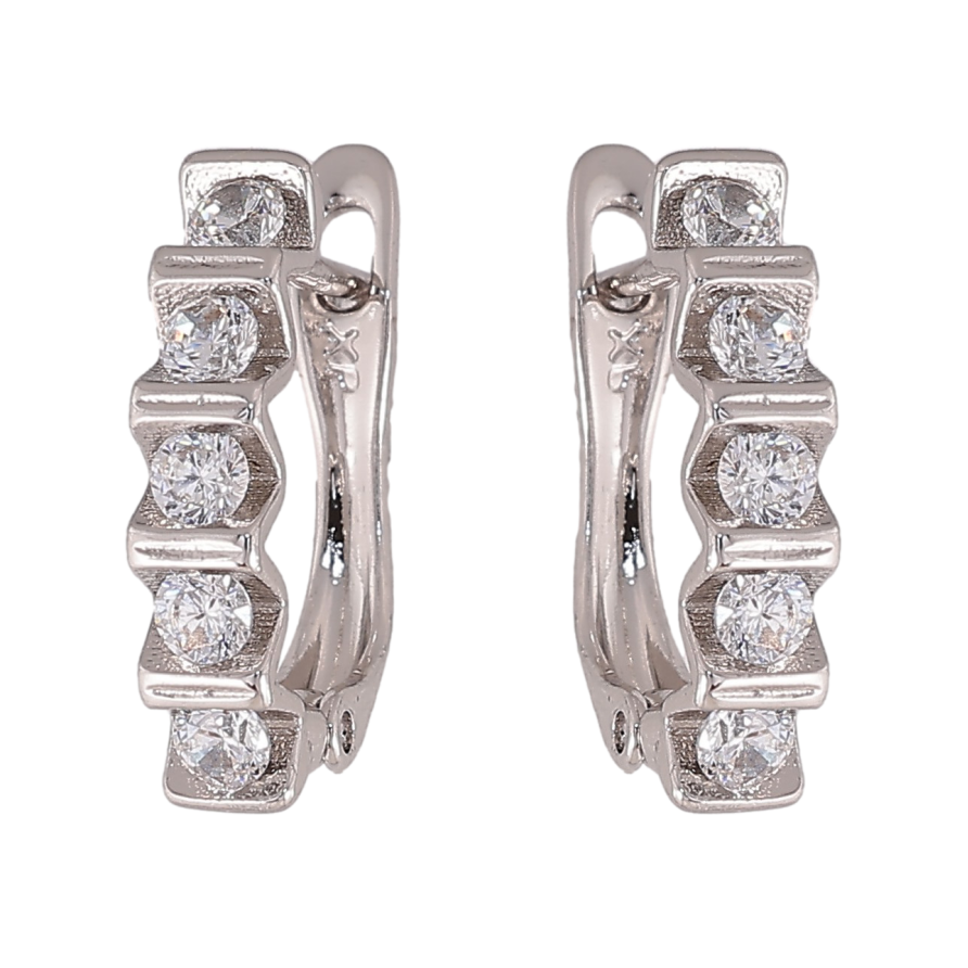 Серьги Xuping цвет Родий английский замок "Узор с кристаллами" фото №1