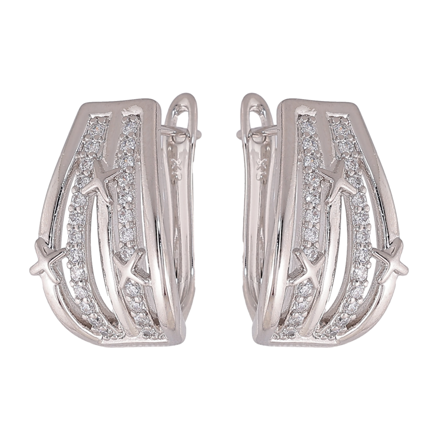 Серьги Xuping цвет Родий английский замок "Узор с кристаллами" фото №1