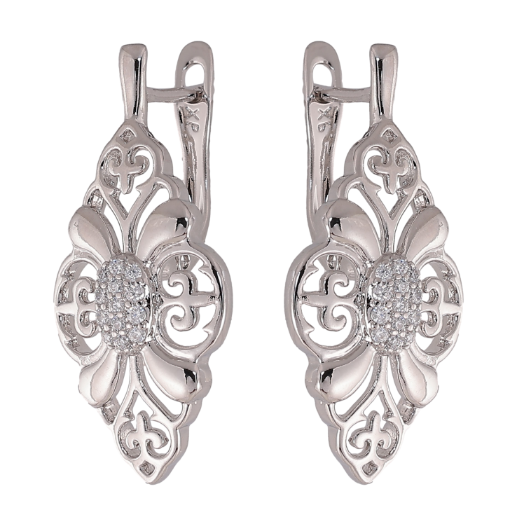 Серьги Xuping цвет Родий английский замок "Узор с кристаллами" фото №17