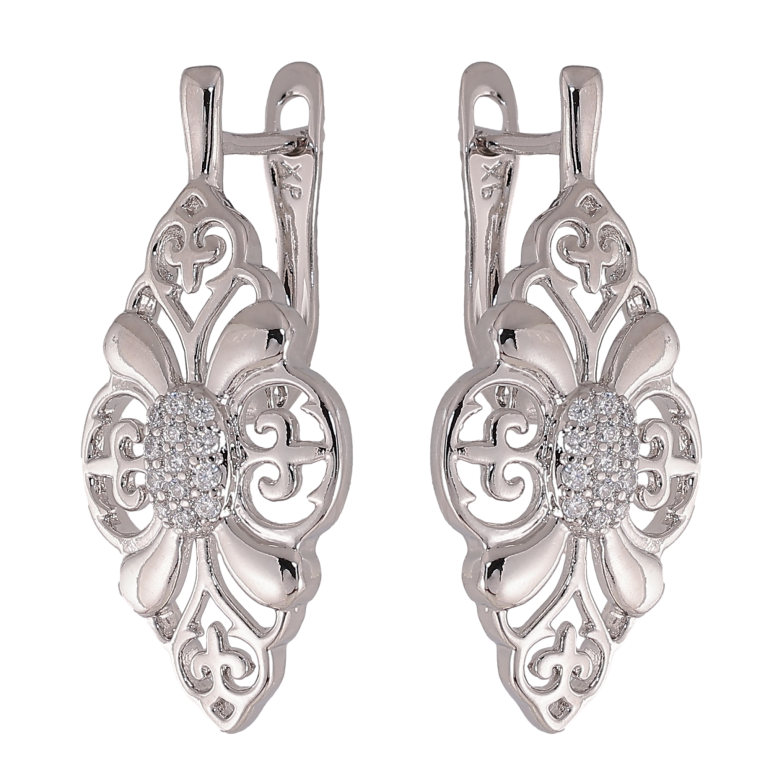 Серьги Xuping цвет Родий английский замок "Узор с кристаллами" фото №1