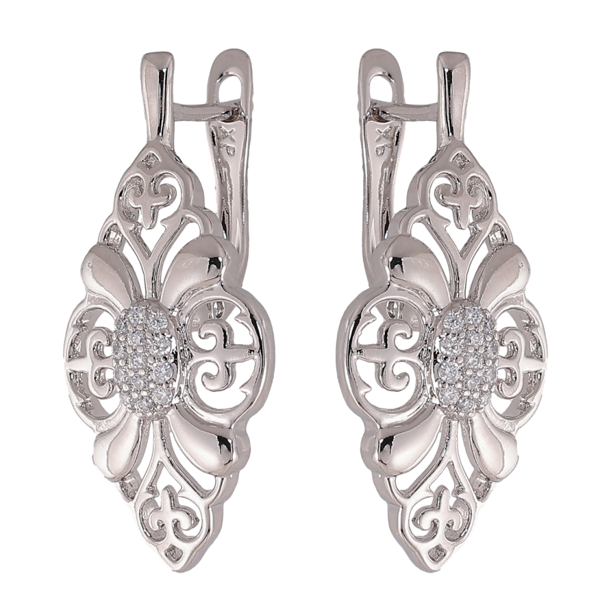 Серьги Xuping цвет Родий английский замок "Узор с кристаллами" фото №1