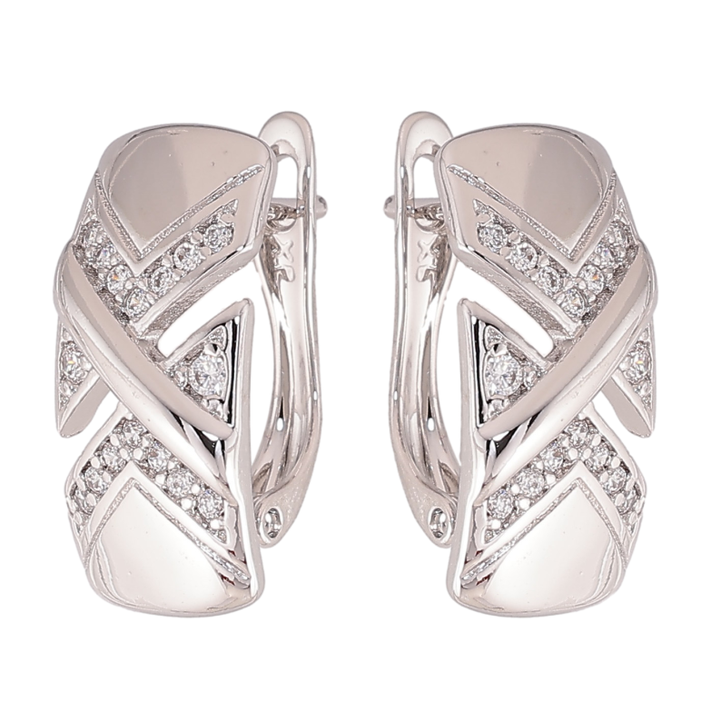 Сережки Xuping колір Родій англійський замок "Візерунок з кристалами" фото №1