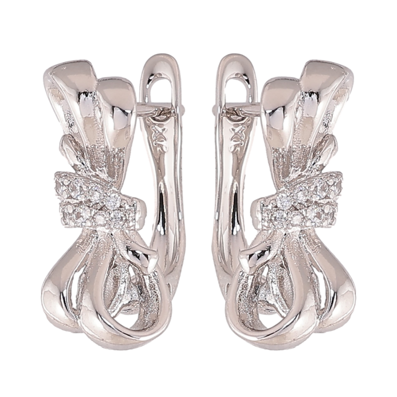 Серьги Xuping цвет Родий английский замок "Узор с кристаллами" фото №1 Серьги Xuping цвет Родий английский замок "Узор с кристаллами" фото №1