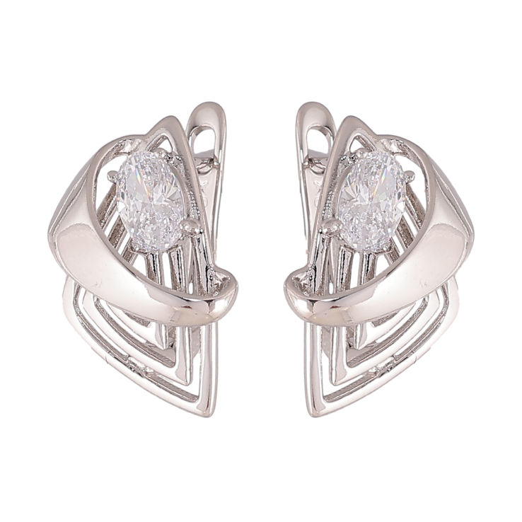 Серьги Xuping цвет Родий английский замок "Узор с кристаллами" фото №7