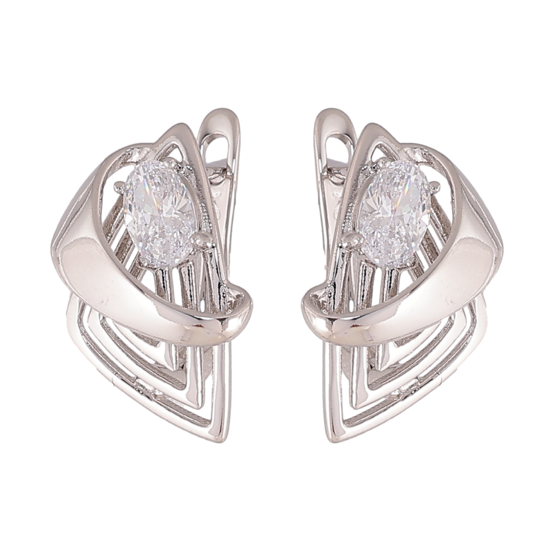 Серьги Xuping цвет Родий английский замок "Узор с кристаллами" фото №1