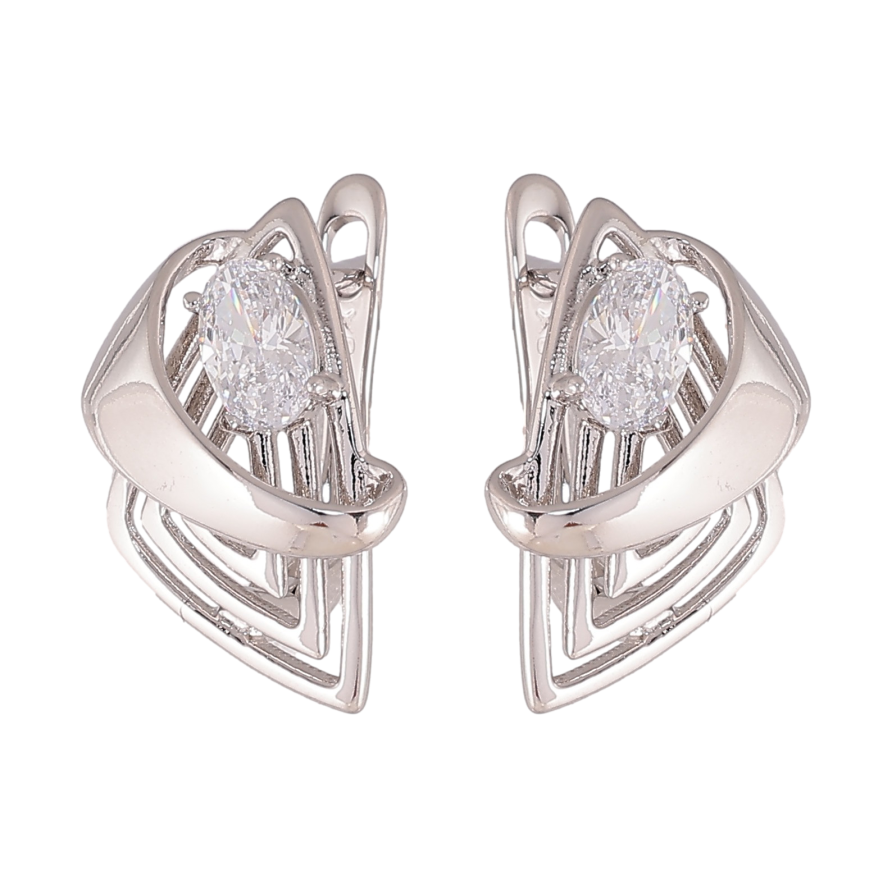 Серьги Xuping цвет Родий английский замок "Узор с кристаллами" фото №1