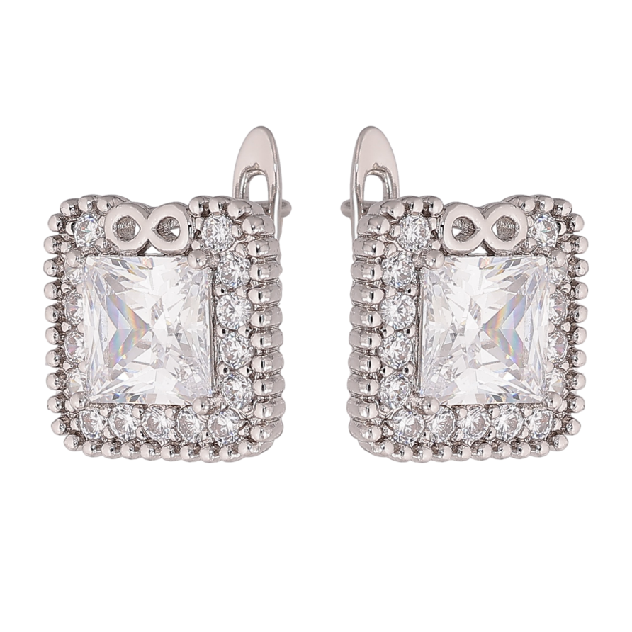 Серьги Xuping цвет Родий английский замок "Инкрустация кристаллами" фото №1 Серьги Xuping цвет Родий английский замок "Инкрустация кристаллами" фото №1