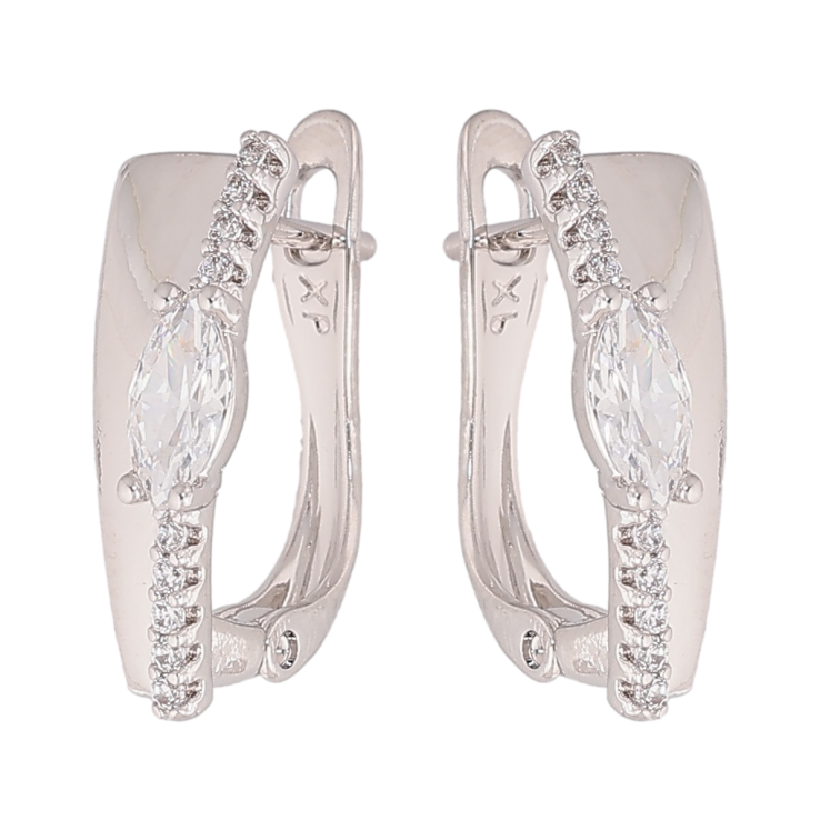 Серьги Xuping цвет Родий английский замок "Узор с кристаллами" фото №3