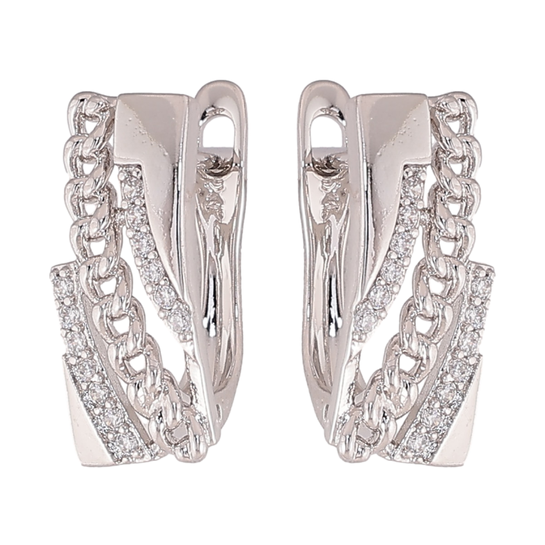 Серьги Xuping цвет Родий английский замок "Узор с кристаллами" фото №1