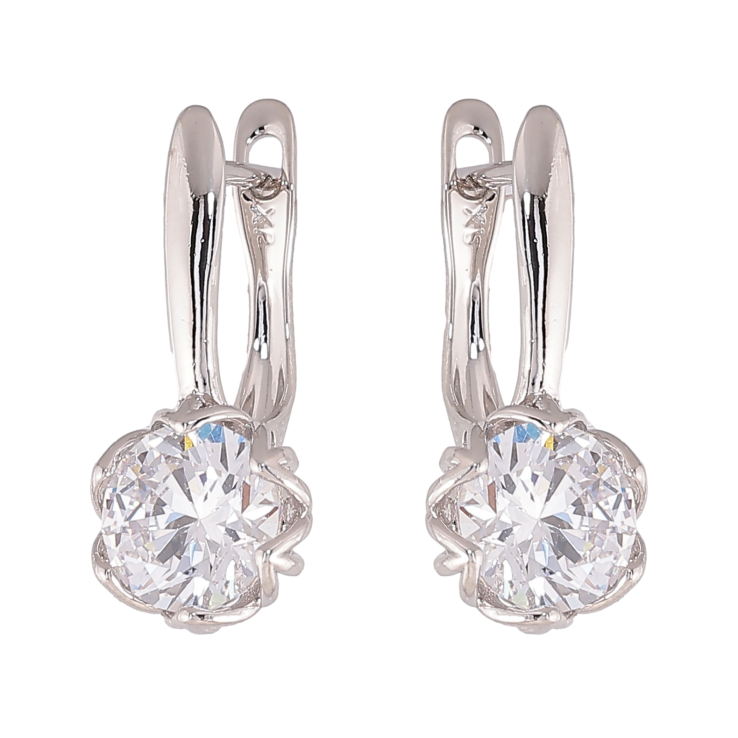 Серьги Xuping цвет Родий английский замок "Кристальные бутоны" фото №9