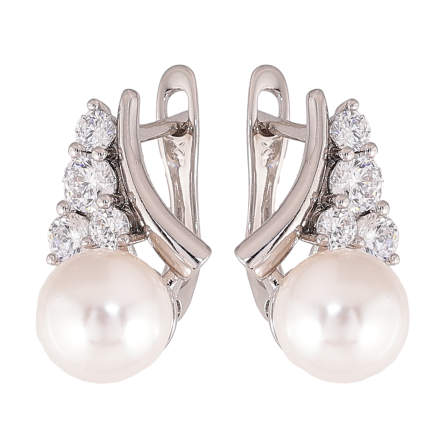 Сережки Xuping колір Родій англійський замок "Візерунок з кристалами та перлинами" фото №1 Сережки Xuping колір Родій англійський замок "Візерунок з кристалами та перлинами" фото №1