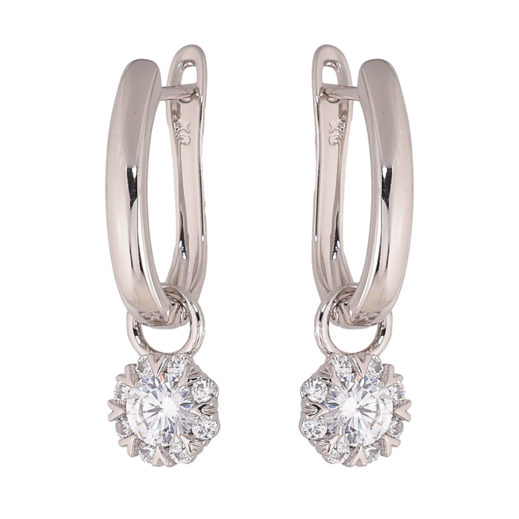 Серьги Xuping цвет Родий английский замок "Кристальные подвески" 2 в 1 фото №13