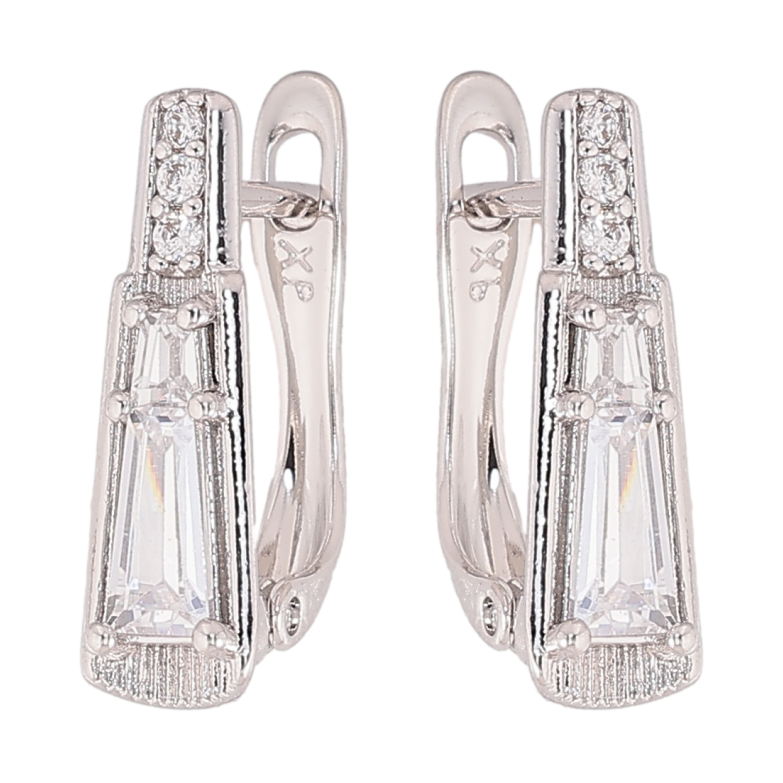 Серьги Xuping цвет Родий английский замок "Узор с кристаллами" фото №1 Серьги Xuping цвет Родий английский замок "Узор с кристаллами" фото №1