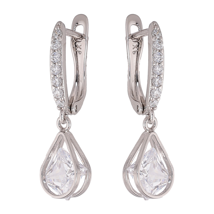 Серьги Xuping цвет Родий английский замок "Кристальные капельки" фото №12