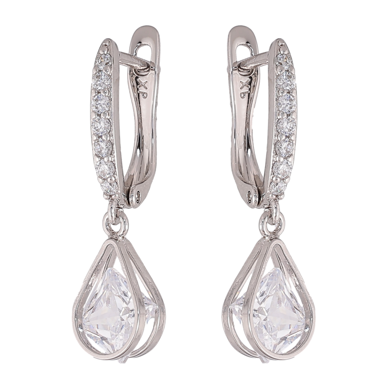 Серьги Xuping цвет Родий английский замок "Кристальные капельки" фото №1