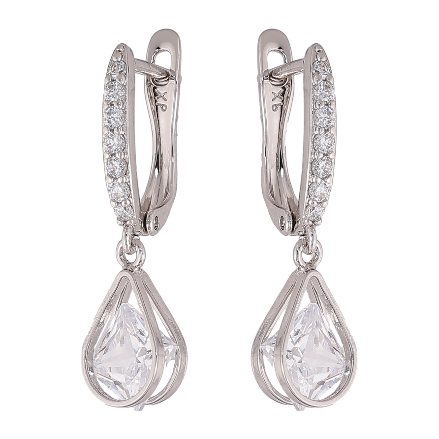 Серьги Xuping цвет Родий английский замок "Кристальные капельки" фото №1