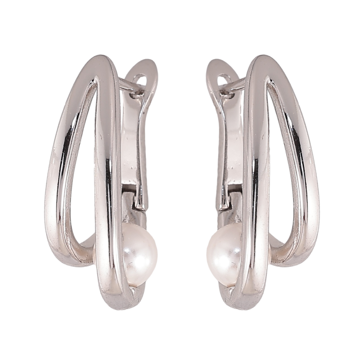 Серьги Xuping цвет Родий английский замок "Узор с жемчужиной" фото №18