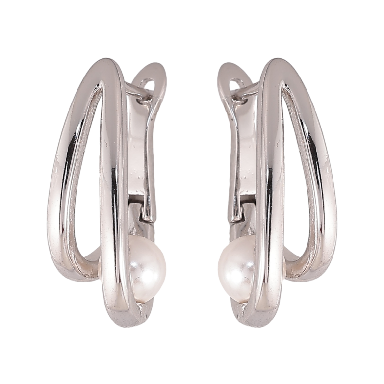 Сережки Xuping колір Родій англійський замок "Візерунок з перлиною" фото №1 Сережки Xuping колір Родій англійський замок "Візерунок з перлиною" фото №1