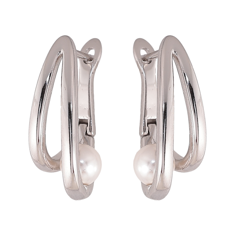 Сережки Xuping колір Родій англійський замок "Візерунок з перлиною" фото №1