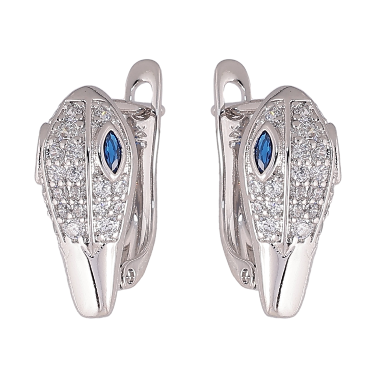 Серьги Xuping цвет Родий английский замок "Инкрустация с синими кристаллами" фото №21