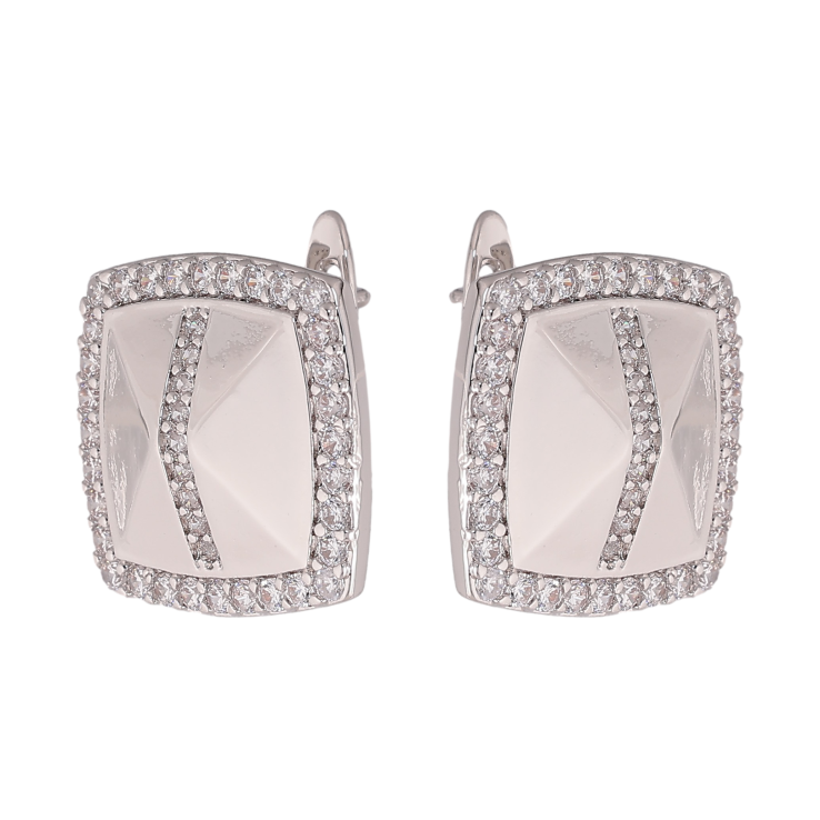 Серьги Xuping цвет Родий английский замок "Узор с кристаллами" фото №19