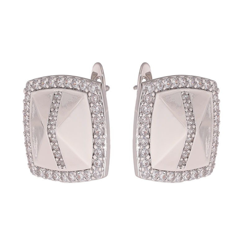 Серьги Xuping цвет Родий английский замок "Узор с кристаллами" фото №1