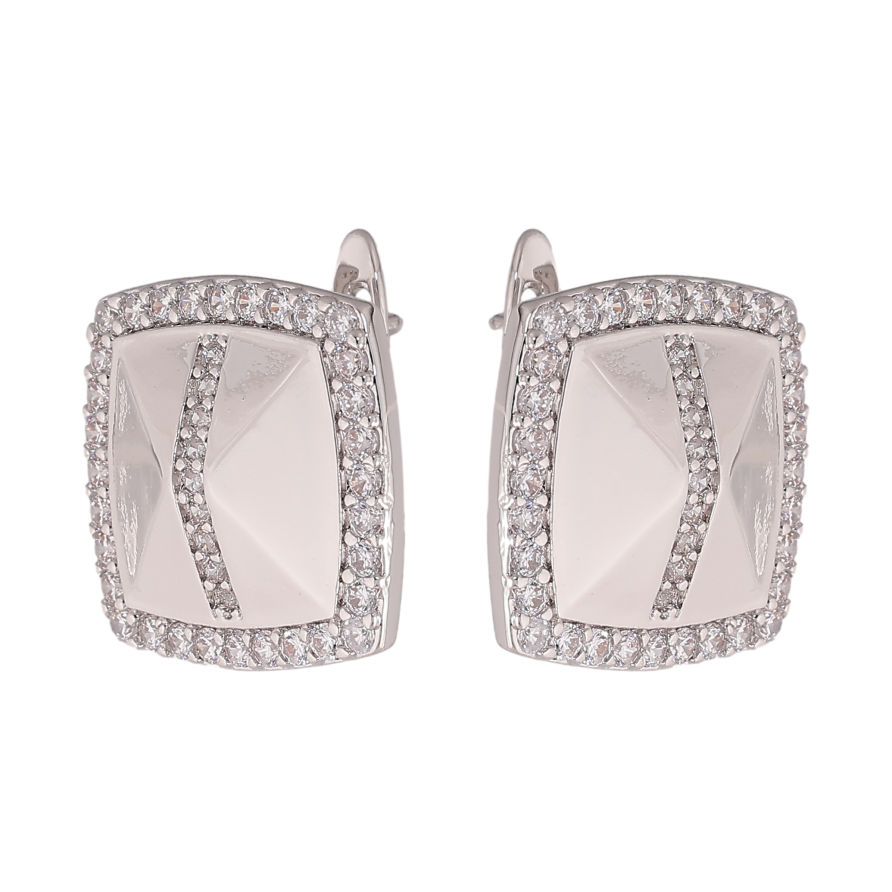 Серьги Xuping цвет Родий английский замок "Узор с кристаллами" фото №1