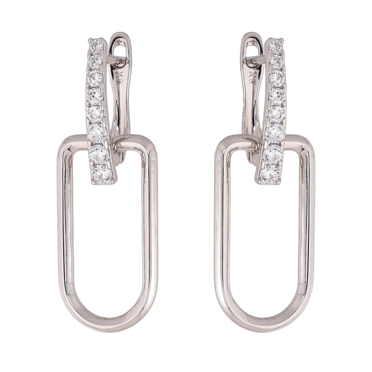 Серьги Xuping цвет Родий английский замок "Узор с кристаллами" фото №15