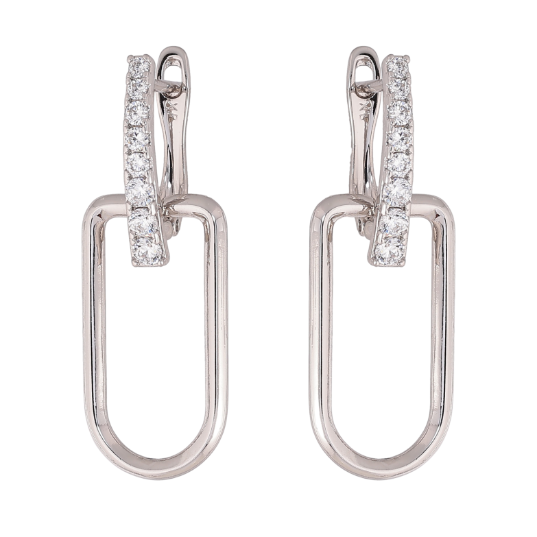 Серьги Xuping цвет Родий английский замок "Узор с кристаллами" фото №1