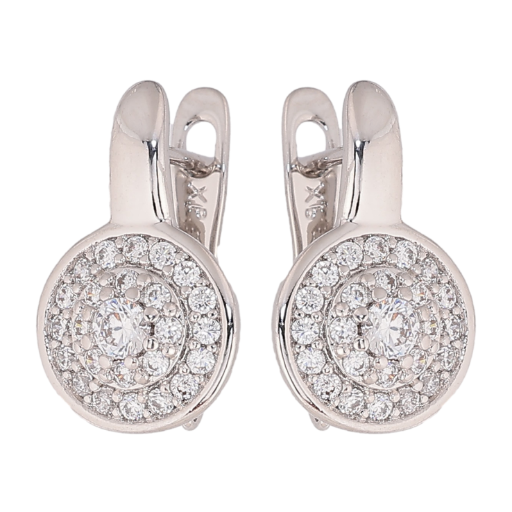 Серьги Xuping цвет Родий английский замок "Узор с кристаллами" фото №4