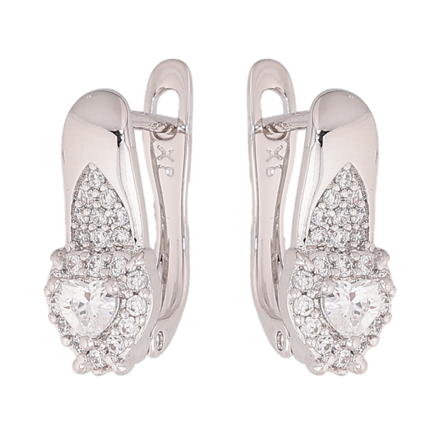 Сережки Xuping колір Родій англійський замок "Візерунок сердечка з кристалами" фото №1 Сережки Xuping колір Родій англійський замок "Візерунок сердечка з кристалами" фото №1