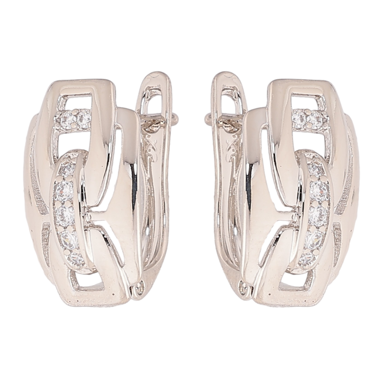 Серьги Xuping цвет Родий английский замок "Узор с кристаллами" фото №2