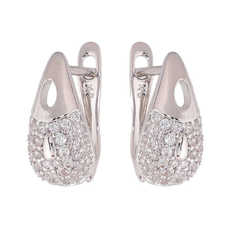 Серьги Xuping цвет Родий английский замок "Узор с кристаллами" фото №11