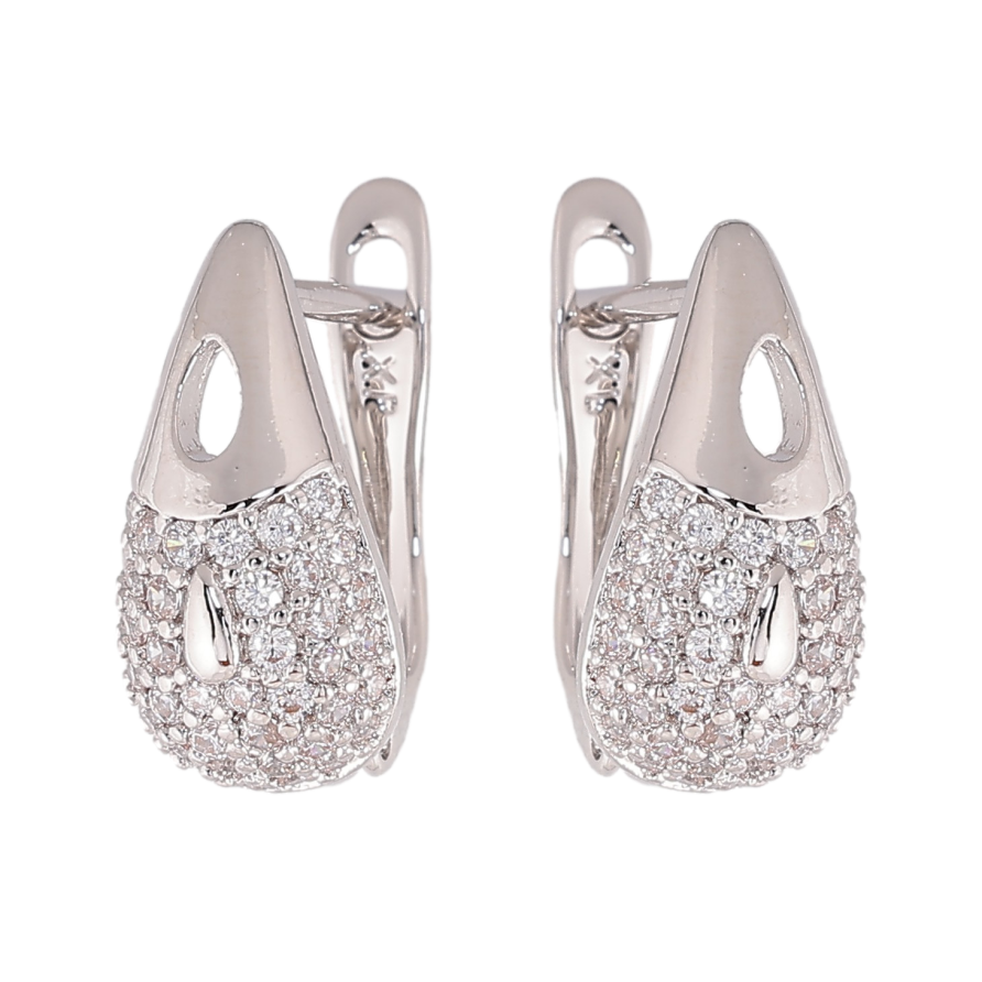 Серьги Xuping цвет Родий английский замок "Узор с кристаллами" фото №1