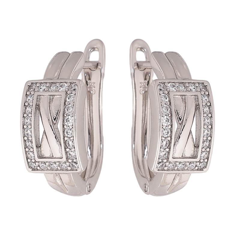 Серьги Xuping цвет Родий английский замок "Узор с кристаллами" фото №1