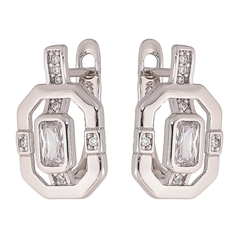 Сережки Xuping колір Родій англійський замок "Візерунок з кристалами" фото №1