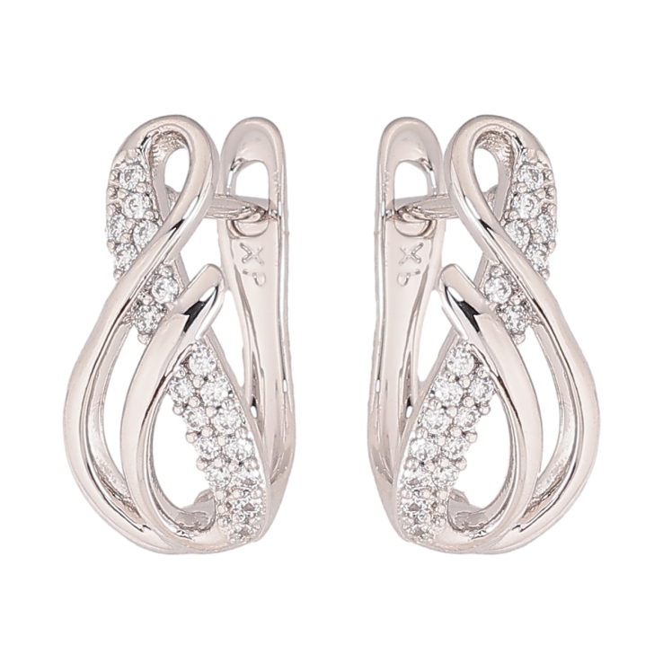 Серьги Xuping цвет Родий английский замок "Узор с кристаллами" фото №2