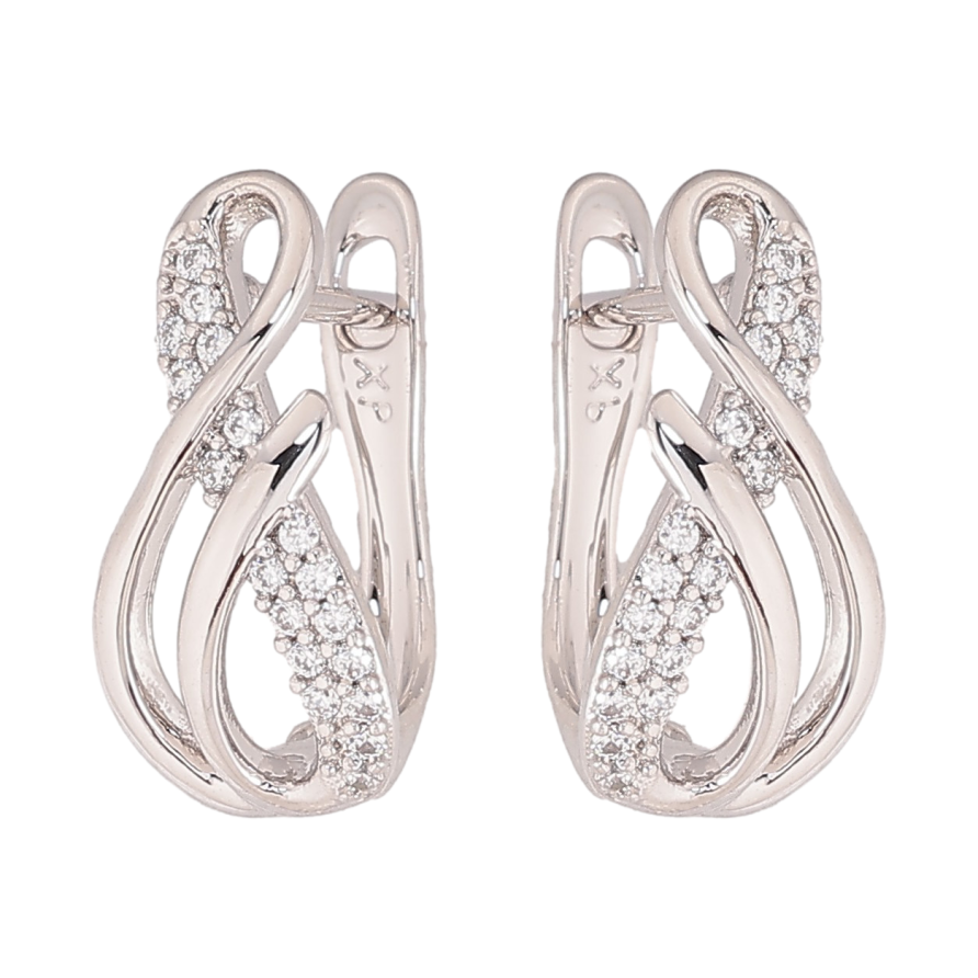 Серьги Xuping цвет Родий английский замок "Узор с кристаллами" фото №1