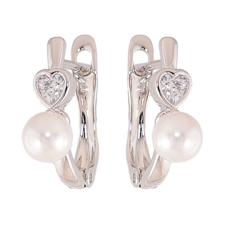 Сережки Xuping колір Родій англійський замок "Серце з перлиною" фото №1